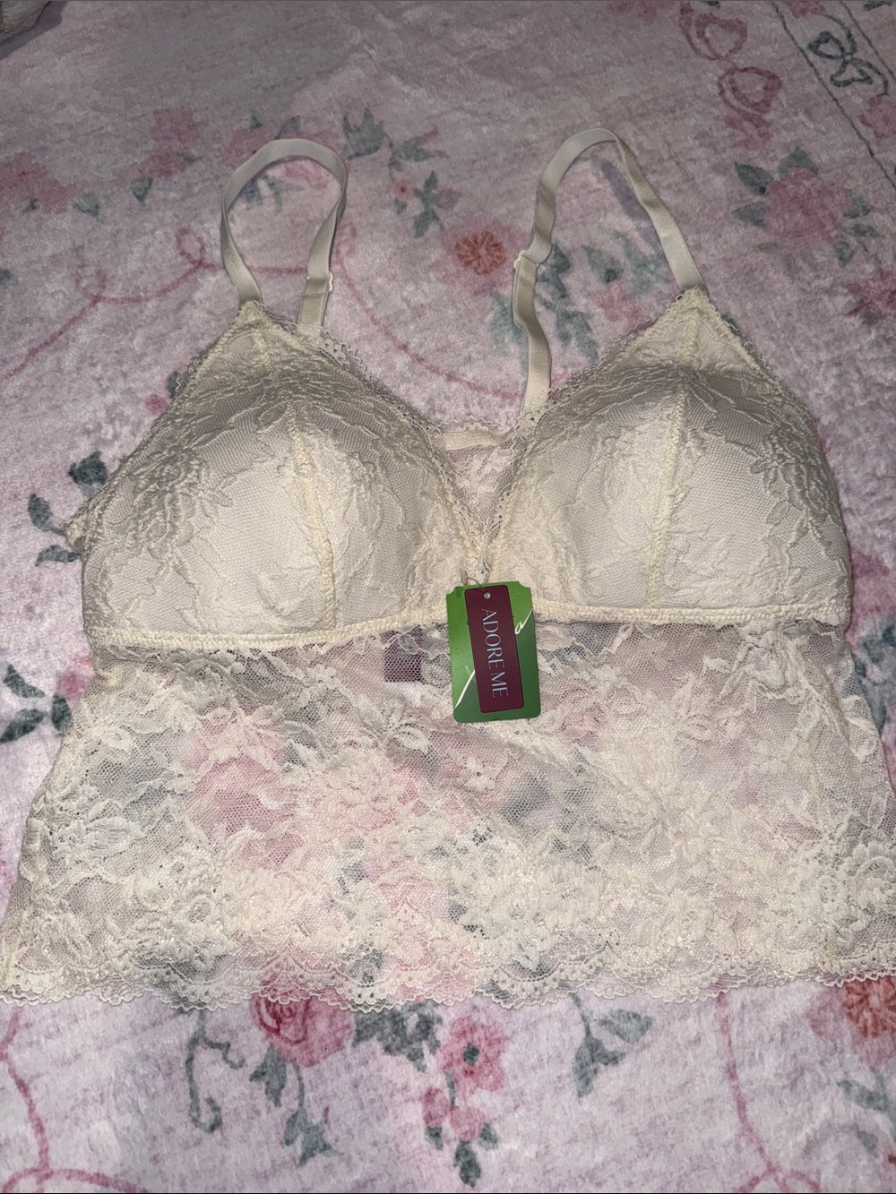 Adore Me Ivory Lace Longline Bralette Cami